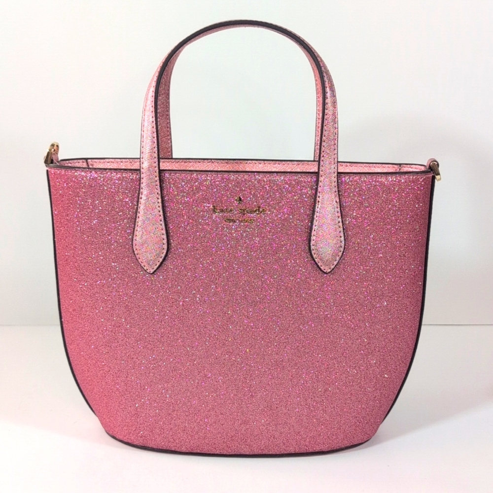 kate spade Pink Glitter Tote Satchel with Gold Logo